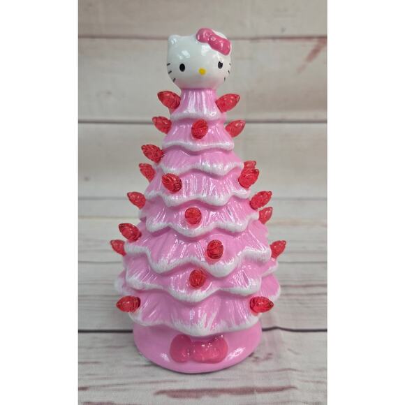 NEW Sanrio HELLO KITTY Ceramic Pink Christmas Tree W/Pink Colored Lights 5.8 In - Picture 7 of 9